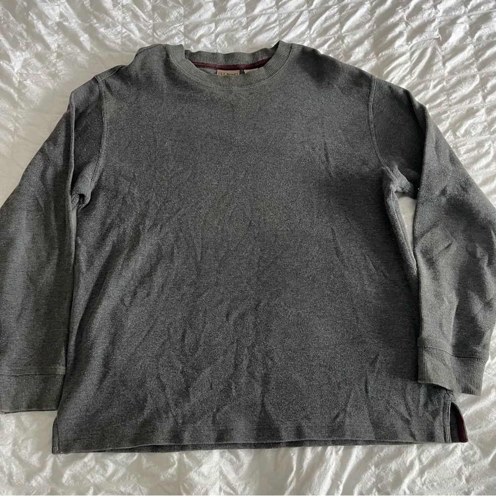 L.L.Bean Heather Grey Thermal Cotton Mens Long Sleeve Shirt
